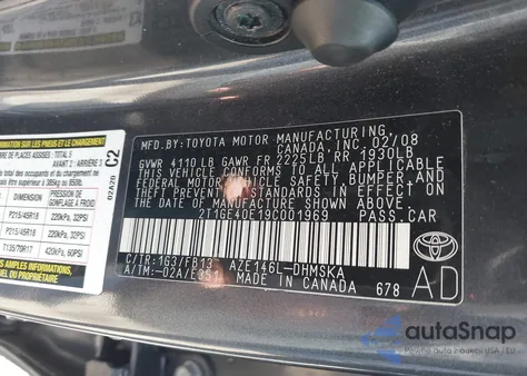 2009 Toyota Matrix Xrs z USA, uszkodzony, nr VIN 2T1GE40E19C001969